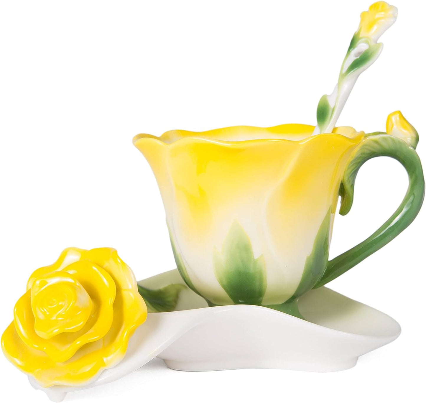 Yellow Rose Porcelain Tea Cup Set