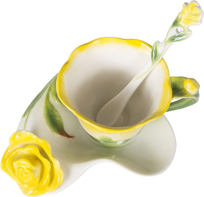 Yellow Rose Porcelain Tea Cup Set